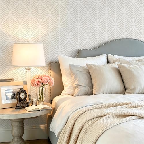 Safiyya Peel and Stick Wallpaper Boho Contact Paper Beige Neutral Modern Geometric Wall Paper Self Adhesive Waterproof Removable Wallpaper for Bedroom Bathroom Laundry Room Vinyl 17.3"x78.7" - color: Beige and White, size: 17.3" x 78.7"