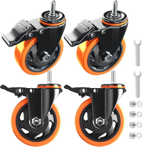 4" Stem Caster Wheels 1/2" Heavy Duty 2000Lbs Locking Casters Set of 4 - color: Orange, size: 4in(1/2"-13)