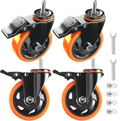 4" Stem Caster Wheels 1/2" Heavy Duty 2000Lbs Locking Casters Set of 4 - color: Orange, size: 4in(1/2"-13)