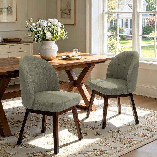 FREKEN Wooden Dining Chairs Set of 2, Modern Fabric Upholstered Dining Room Chair, Kitchen Side Chairs, Farmhouse Armless Dinner Chair for Kitchen, Green - color: Green, size: Set of 2