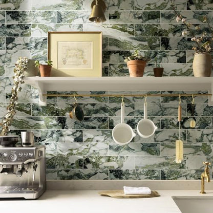 Vamos Tile Peel & Stick Backsplash on Subway Tile,40-Pack 3''x12'',Glossy - color: Ice Green with White Grout