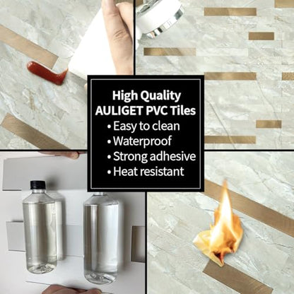AULIGET 20 Sheets Faux Stone Peel and Stick Backsplash, Light Brown Marble Look PVC Wall Tiles Stick on Backsplash for Kitchen - color: Light Brown, size: 20 Sheets, 6"x12"x0.12"