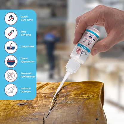 Thin Viscosity 8 oz. Premium CA Glue for Woodworking with Extra Bottles, Caps and Microtips, Super Glue Kit for Woodturning, Plastic, Wood and DIY Craft