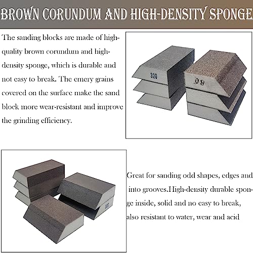 6 PCS Single Sanding Sponge Set - 80/100/120/180/220/320 Grit Sanding Blocks Assortment, Washable and Reusable - style: 6 Pack Assorted