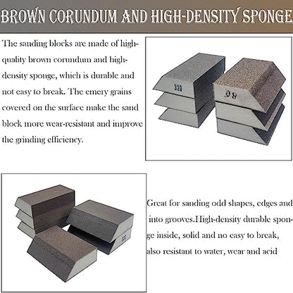 6 PCS Single Sanding Sponge Set - 80/100/120/180/220/320 Grit Sanding Blocks Assortment, Washable and Reusable - style: 6 Pack Assorted