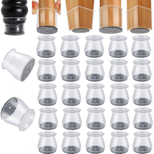 48 Pack Chair Leg Floor Protectors, Furniture Feet Protectors for Hardwood Floors,Silicone Caps with Felt Pads, Anti-Scuff Reduce Noise(Fit:15/16" to 1-5/16") - color: Clear-48pcs, size: Universal M