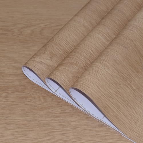 48x197inch Extra Wide Walnut Wood Wallpaper Peel Stick Light Brown Wood Grain Contact Paper Air Guide Slot Design Matte Thickened Self-Adhesive Waterproof Wall Sticker DIY Vinyl Furniture Stickers - color: Warm Brown, size: 48" x 197"