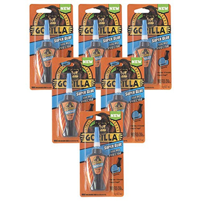 Gorilla Micro Precise Super Glue, 6 Gram, Clear, (Pack of 6) - size: 6 - Pack
