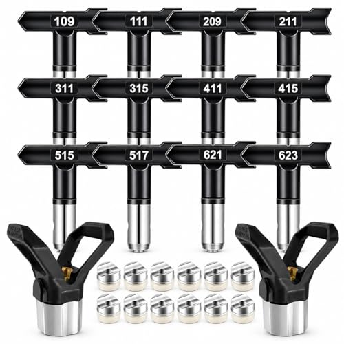 14 pcs Reversible Airless Spray Tips Set for Airless Paint Sprayer(Include 12Tips and 2 Nozzle Seats),for Wall Fence Deck Cabinet and Guns House Painting