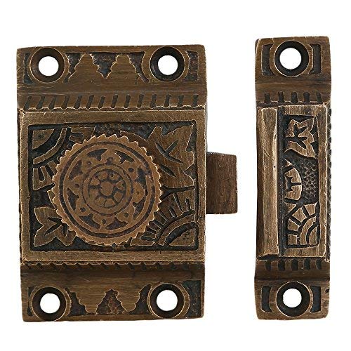 A29 Cabinet Latch, Solid Brass, Antique Brass, Flower Knob - color: Weathered Bronze-F