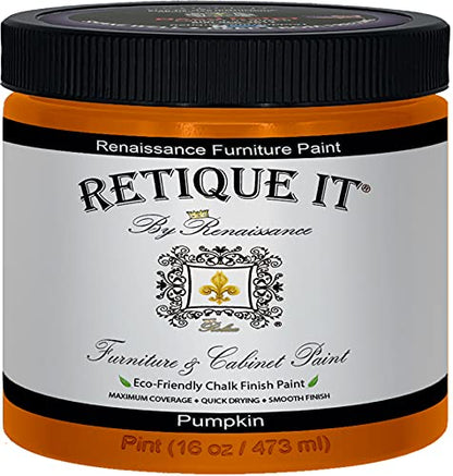 Retique It Chalk Furniture Paint, 32 Fl Oz (Pack of 1), 74 Pumpkin - color: 74 Pumpkin, size: 16 Ounce (Pack of 1)