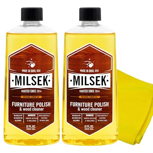 Milsek Furniture Polish and Wood Cleaner with Lemon Oil - Multipurpose Solution for Home Improvement from Hardwood Floors to Kitchen Cabinets - 12 Fl Oz (Pack of 2) with Microfiber Towel - style: 12 Fl Oz (2 Pack w/ Towel)