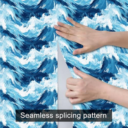 HOMETITUTE Ocean Wave Peel and Stick Wallpaper 118.1x17.7 Inch Vinyl - color: Ocean Wave