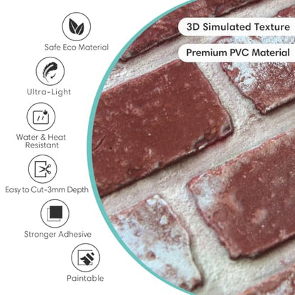 Commomy Faux Brick Wall Panels Peel and Stick Thin PVC 10 Pcs 11.8" x 11.8" - color: Brick-hqC