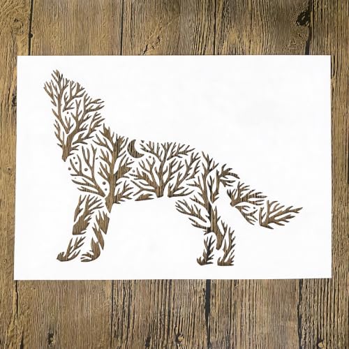 TIAMECH A4 Reusable Forest Tree Howling Wolf Stencil for Painting - color: Forest Tree Howling Wolf