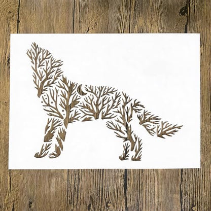 TIAMECH A4 Reusable Forest Tree Howling Wolf Stencil for Painting - color: Forest Tree Howling Wolf