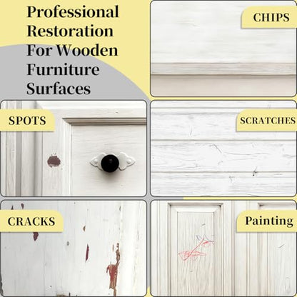 Wood Touch Up Paint - 1 Oz Touch Up Paint Pen for Wood Refinishing, Quick-Dry Paint for Scratches, Spots and Chips on Furniture, Tables,Cabinets, Doors, and Dressers (White)