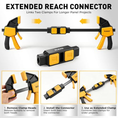 3-Pack Wood Clamps for Woodworking, 6 Inch Bar Clamps with Clamp Connector, Quick-Release Wood Clamps with 150 LBS Load Limit, Trigger Clamp Set for Woodworking DIY Projects - style: 2-Piece 6" 150lbs with clamp connector