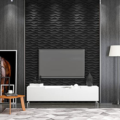 Art3dwallpanels 33 Pack 3D Wall Panels, Black PVC - color: Wave Black