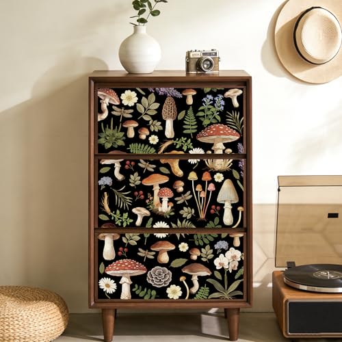 Peacoblue Retro Mushrooms with Plants Rub On Transfers for Furniture 6"x12" - style: Retro Mushrooms with Plants