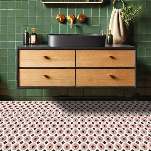 HOMETITUTE Pink Geometric Circle 12x12 Inch Peel Stick Vinyl Floor Tile - style: Pink Geometric Circle