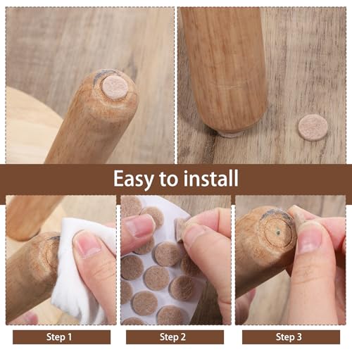 48 Pcs 1/2 Inch Felt Pads for Chair Legs Brown Felt Cabinet Door Pads Self Adhesive Round Felts Feet Protector Felts Bumpers for Table Chair Sofa Furniture Kitchen Cabinet Doors Floor Drawers Cupboard