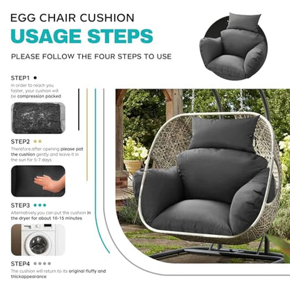 Egg Chair Cushion Replacement, Waterproof Thicken Hanging Egg Swing Chair Cushion for Outdoor Furniture, Wicker Rattan Hammock Basket Cushion with Headrest Pillow 47x31.5x4.7 inch, Grey - color: Grey