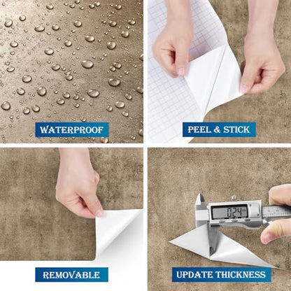 FunStick 15.8"x240" Textured Brown Concrete Peel and Stick Wallpaper Removable Metallic Industrial Wallpaper for Bedroom Walls Renter Friendly Cement Vinyl Contact Paper for Kitchen Cabinet Wall Paper - size: 240" x 15.8"