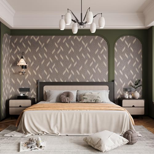 BOMNEG Herringbone Peel and Stick Wallpaper Geometric Boho Contact Paper - color: Grey Brown, size: 16" x 354"