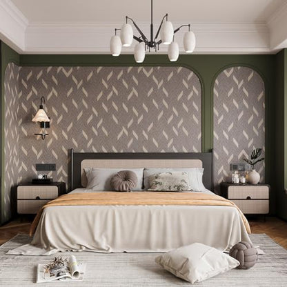 BOMNEG Herringbone Peel and Stick Wallpaper Geometric Boho Contact Paper - color: Grey Brown, size: 16" x 354"