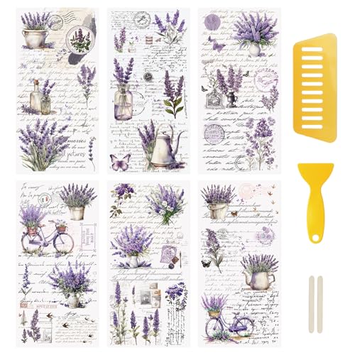 WANDIC Retro Rub On Transfer Stickers, 6 Sheets Lavender Decals Purple Flower Stickers Waterproof Decals Flower Stickers with Copywriting for Greeting Cards,12 * 6in - color: Purple Flower, size: 6 Sheets