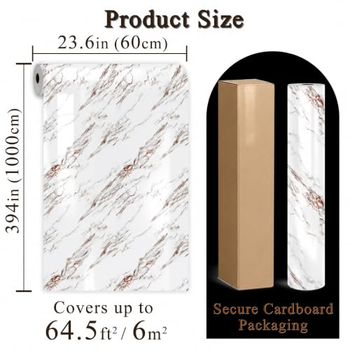 White Brown Marble Peel and Stick Wallpaper, 23.6 x 394 in - color: White Brown Marble, size: 23.6" x 394"