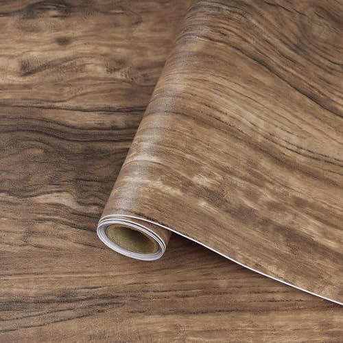 Wood Contact Paper Wood Grain Peel and Stick Wallpaper A Set of 17.3"x120" Self-adhesive Thick Rustic Wood Wall Paper for Countertops Cabinets Removable Waterproof Wallpaper for Drawer Liner Desk - color: Brown, size: 17.3" x 120"