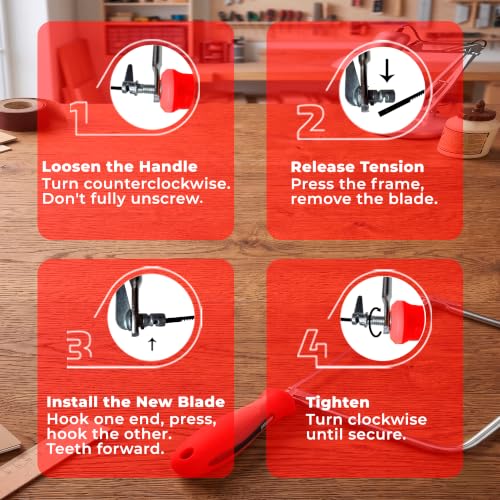PROMAKER 6-1/2 Inch Coping Saw with 6 Pcs End Blades (10–28 TPI), Hand Coping Saw for Woodworking, Curved Cuts, Trim, Molding & Detail Work