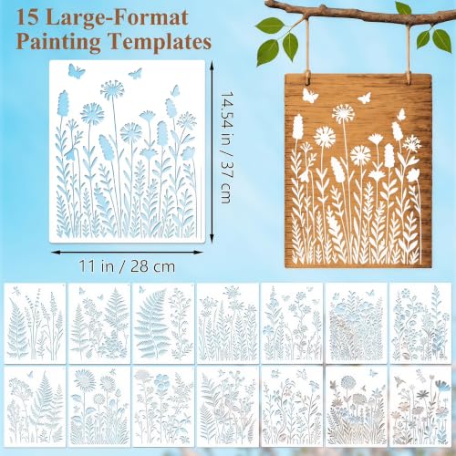 FOMIYES 15Pcs Large Flower Stencils for Painting on Walls and Wood Panels