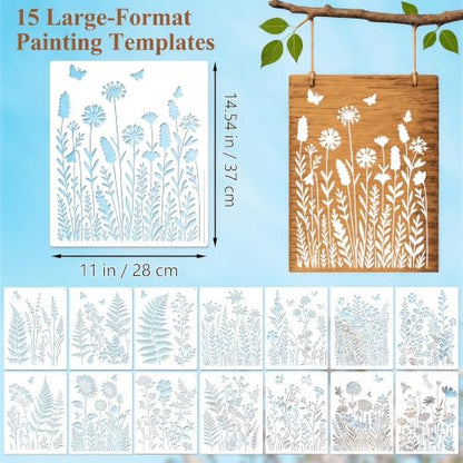 FOMIYES 15Pcs Large Flower Stencils for Painting on Walls and Wood Panels