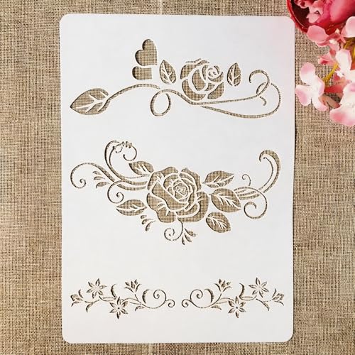 TIAMECH A4 Reusable Rose Lines Stencil for Painting - style: Rose Lines