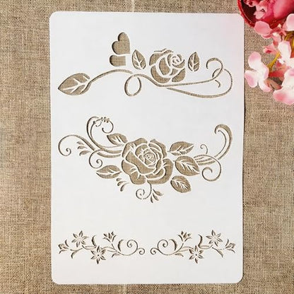 TIAMECH A4 Reusable Rose Lines Stencil for Painting - style: Rose Lines