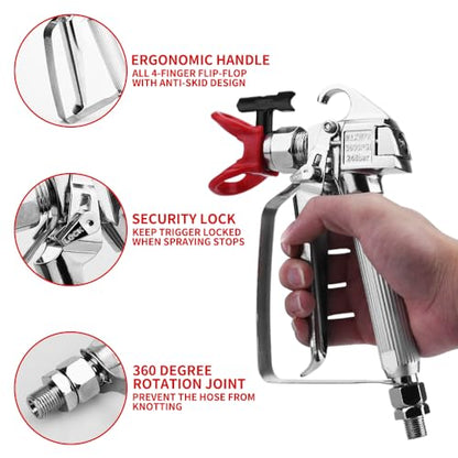 3600 PSI High Airless Paint Sprayer Gun with Nozzle Guard and with 5 Spray Nozzle Tips and 5 Airless Paint Sprayer Gun Filters and 16Inch(40CM) Spray Painted Extension Pole (211, 313, 415, 517, 623)