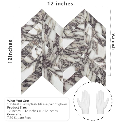 STICKGOO Herringbone Tile Peel and Stick Backsplash for Kitchen&Bathroom - color: Bulgari Purple Marble