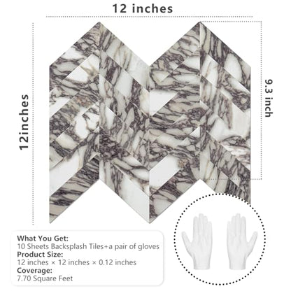 STICKGOO Herringbone Tile Peel and Stick Backsplash for Kitchen&Bathroom - color: Bulgari Purple Marble