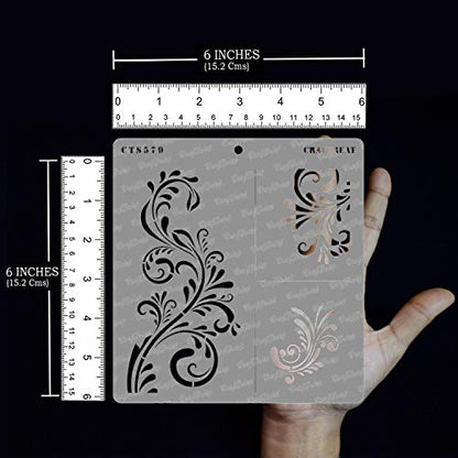 CrafTreat Reusable Floral Stencils for Painting on Wood, Canvas, Paper, Fabric, Floor, Wall and Tile - Fancy Flourish - 6x6 Inch - DIY Art and Craft Stencils for Painting Flowers - Flourish Stencil - style: Fancy Flourish