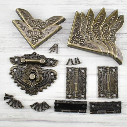 91Pcs Antique Latch Hasp Hinges Set with Screws Nails