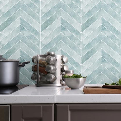 Alwayspon 10 Sheets 10"x10" Blue 3D Vinyl Backsplash Tiles, Self-Adhesive Peel and Stick Wall Tile Stickers Stick on Subway Tiles for Kitchen Bathroom Wall, 0273 - color: Blue