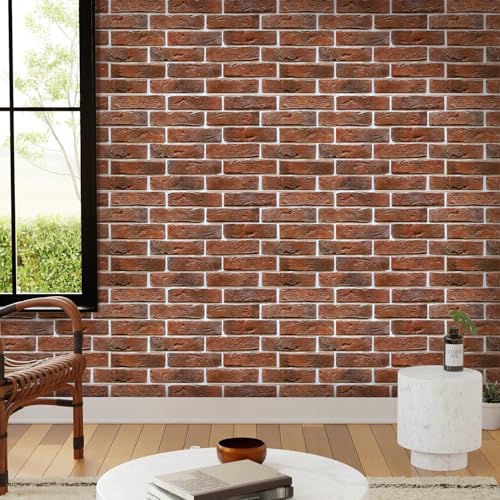 Commomy 3D Faux Brick Wall Panels Peel and Stick 12 pcs 22.8" x 11.8" Red - color: Large Brick-D