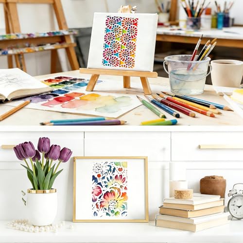 8 Pcs Mixed Media Stencils Painting Reusable 7×11 Inch Wood Grains Flower Texture Stencils for Crafts Plastic Geometric Layering Stencil Drawing Templates for DIY Wall Canvas Knit Card Wood - color: Style B
