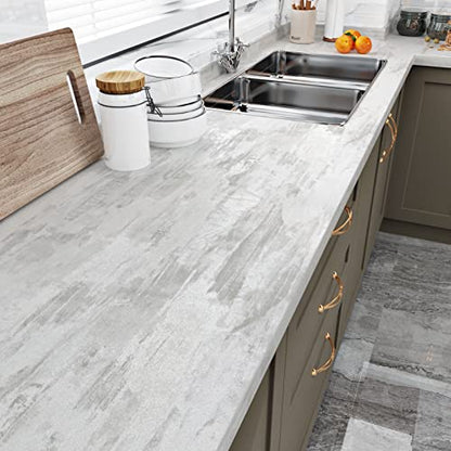 Wallercity Thick Textured Beige Wood Contact Paper 15.8"x78.7" Kitchen Peel and Stick Countertops Contact Paper Gray Matt Cement Wallpaper Self Adhesive Waterproof Vinyl Wrap for Cabinets Desk Table - color: Gray/White, size: 15.8" x 78.7"