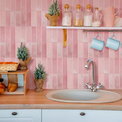 Peel and Stick Backsplash for Kitchen,New Upgrade 12" x 12" Large Premium Kitchen Backsplashs,Stick on Subway Tiles for Bathroom Pink 10-Sheet. - color: Pink