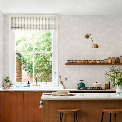 Dimoon Peel and Stick Wallpaper Beige Geometric Contact Paper for Bathroom Kitchen Striped Botanical Stick on Wall Paper Leaf Boho Removable Wallpaper Renter Friendly Vinyl Waterproof 17.3''x197'' - color: Beige and White, size: 17.3" x 197"