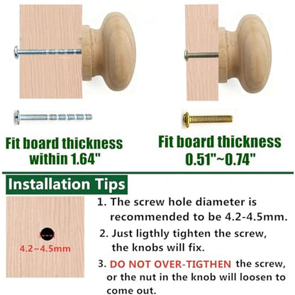 2Pcs Wooden Cabinet Knobs, 1.77" Wood Dresser Knobs Kitchen Cabinet Knobs Modern Round Knob for Furniture Dresser Cupboard Drawer Closet Door (Wood Unfinished) - color: Unfinished Wood